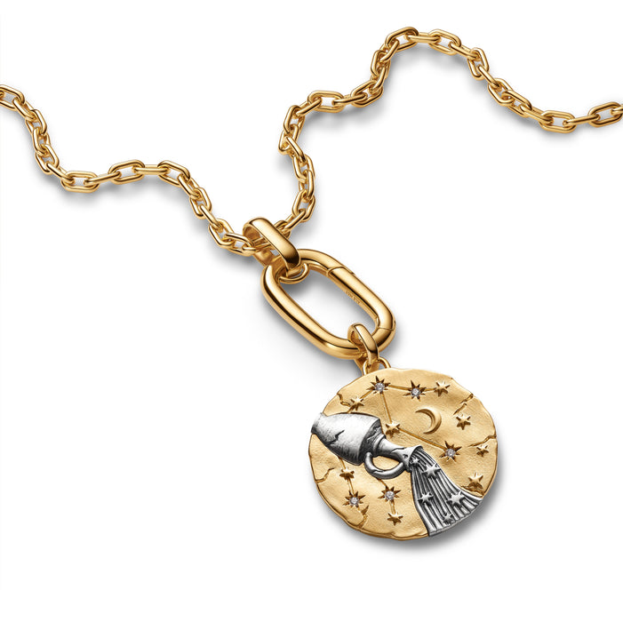 Pandora Aquarius Zodiac Oversized Medallion Charm 14k Gold Plating And Sterling Silver