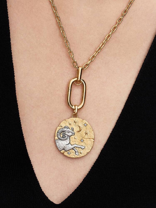 Pandora Aries Zodiac Oversized Medallion Charm Sterling Silver And 14k Gold Plating