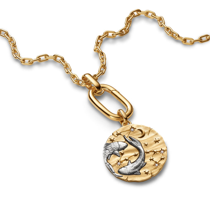Pandora Pisces Zodiac Oversized Medallion Charm 14k Gold Plating And Sterling Silver