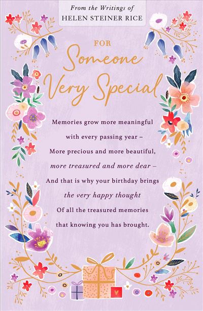 Greeting card with floral design and text on a purple background