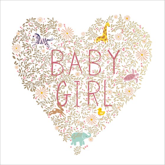 Woodmansterne 'Baby Girl Animal Heart' New Baby Card
