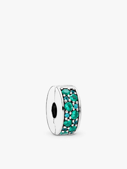 Pandora Teal Pavé Clip Charm Sterling Silver