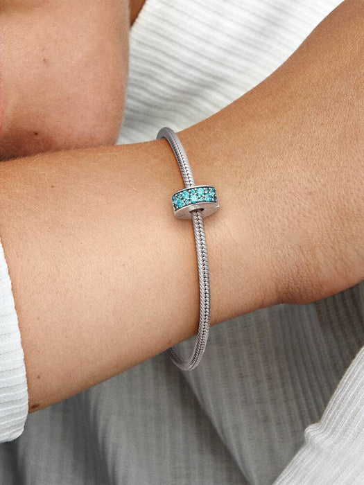 Pandora Teal Pavé Clip Charm Sterling Silver