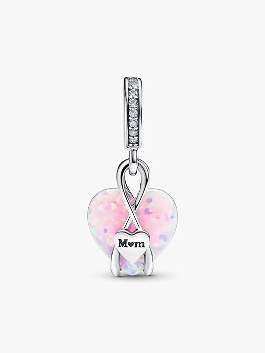 Pandora Mum Opalescent Heart Dangle Charm Sterling Silver