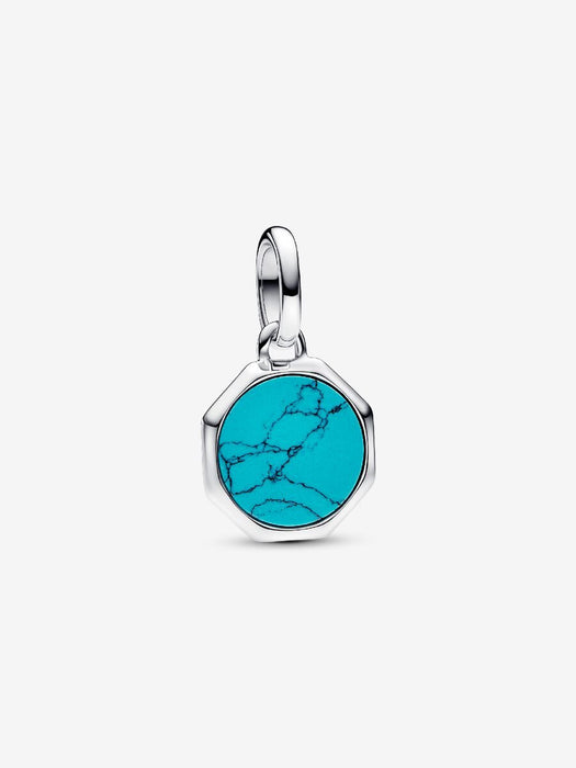 Pandora Turquoise-coloured Engravable Mini Medallion Charm Sterling Silver