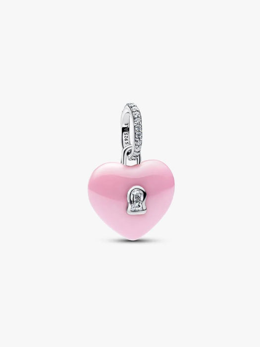Pandora Pink Ceramic Heart Padlock Dangle Charm Sterling Silver