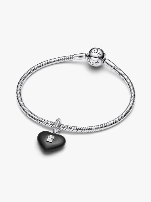 Pandora Matte Black Ceramic Heart Padlock Dangle Charm Sterling Silver