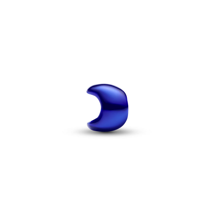 A small crescent-shaped glossy blue object centered on a plain white background.