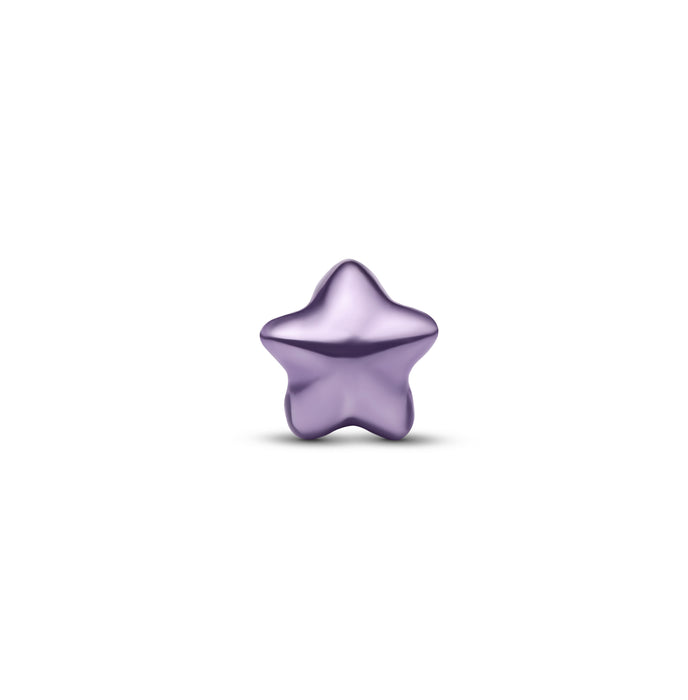 A small metallic star charm in a lavender purple color, centered on a plain white background with a soft drop shadow.