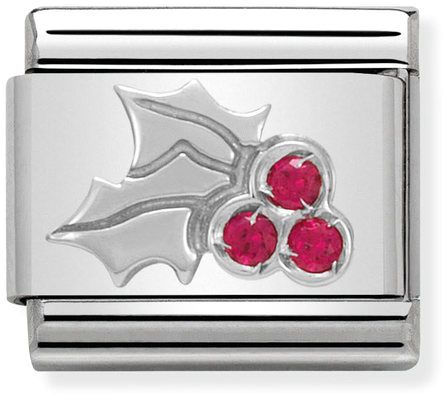 Nomination Classic Silver Cubic Zirconia Red Holly Christmas Charm