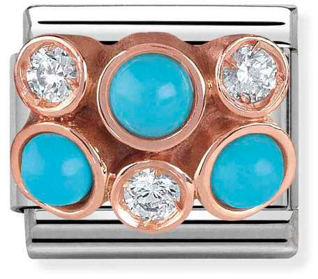 Nomination Classic Rose Gold Cubic Zirconia White And Turquoise Blue Cluster Stones Charm