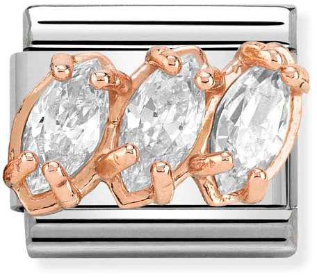Nomination Classic Rose Gold Cubic Zirconia White Triptych Stones Charm