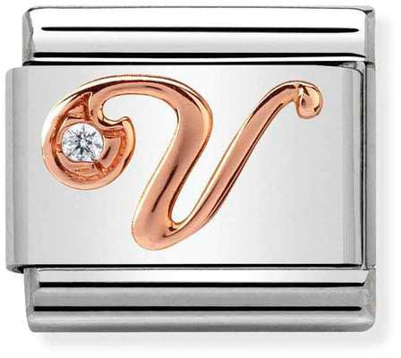 Nomination Classic Rose Gold Cubic Zirconia Letters V Charm