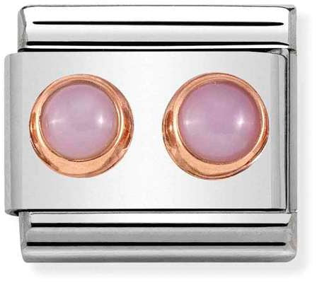 Nomination Classic Rose Gold Cubic Zirconia Stones White Double Pink Opal Charm