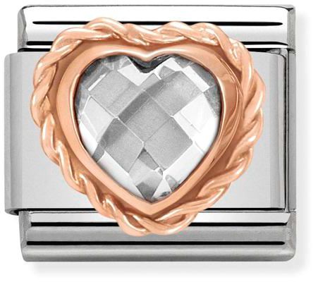 Nomination Classic Rose Gold Cubic Zirconia Heart Stone White Charm