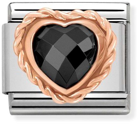 Nomination Classic Rose Gold Cubic Zirconia Heart Stone Black Charm