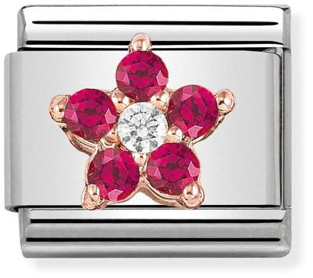 Nomination Classic Rose Gold Cubic Zirconia Red With White Flower Charm