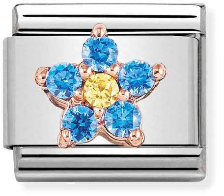 Nomination Classic Rose Gold Cubic Zirconia Blue With Yellow Flower Charm
