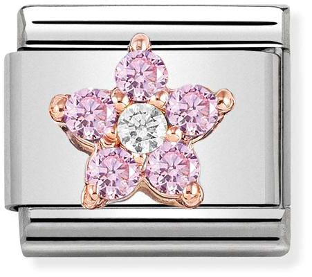 Nomination Classic Rose Gold Cubic Zirconia Pink With White Flower Charm