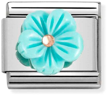 Nomination Classic Rose Gold Flowers Turquoise Mother Of Pearl Charm