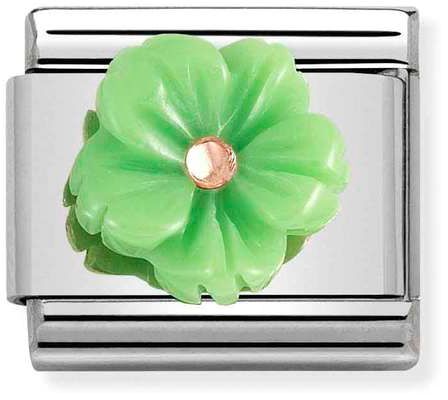 Nomination Classic Rose Gold Flowers Green Mother Of Pearl Charm