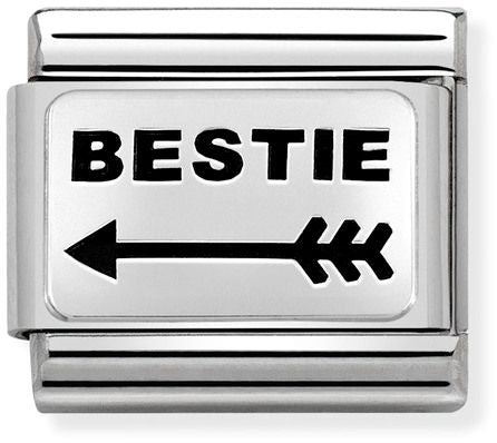 Nomination Classic Silver Oxidised Plates Bestie With Left Arrow Half Charm