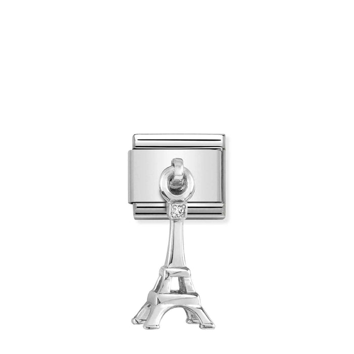 Nomination Classic Silver Charms Eiffel Tower With Crystal Drop Pendant Charm