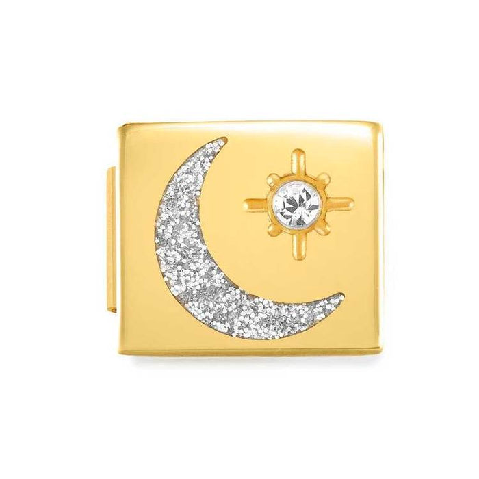 Nomination Composable Glam Link Gold With Cubic Zirconia Moon And Star