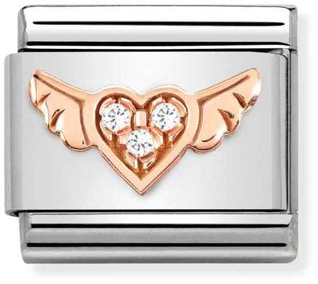 Nomination Classic Rose Gold Cubic Zirconia Symbols Heart With Wings Charm