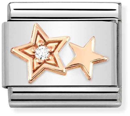 Nomination Classic Rose Gold Cubic Zirconia Symbols Double Star Charm