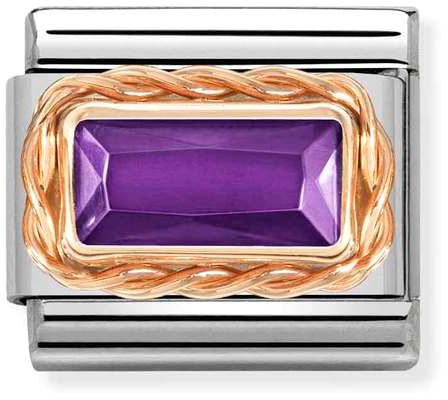Nomination Classic Rose Gold Cubic Zirconia Violet Faceted Rectangle Charm