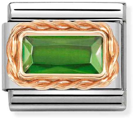 Nomination Classic Rose Gold Cubic Zirconia Green Faceted Rectangle Charm