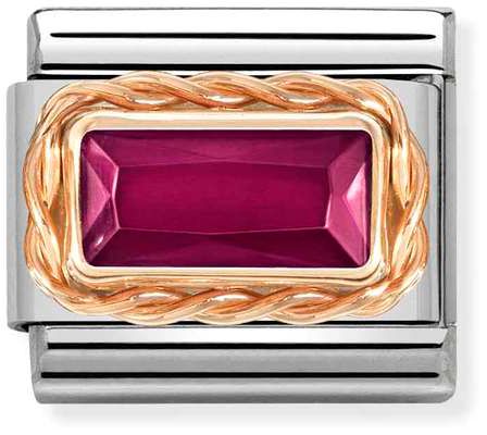 Nomination Classic Rose Gold Cubic Zirconia Red Faceted Rectangle Charm