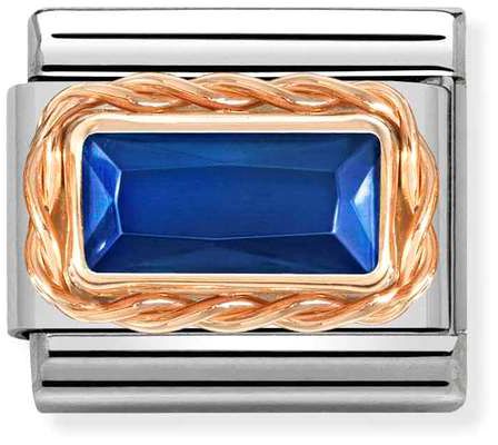 Nomination Classic Rose Gold Cubic Zirconia Blue Faceted Rectangle Charm
