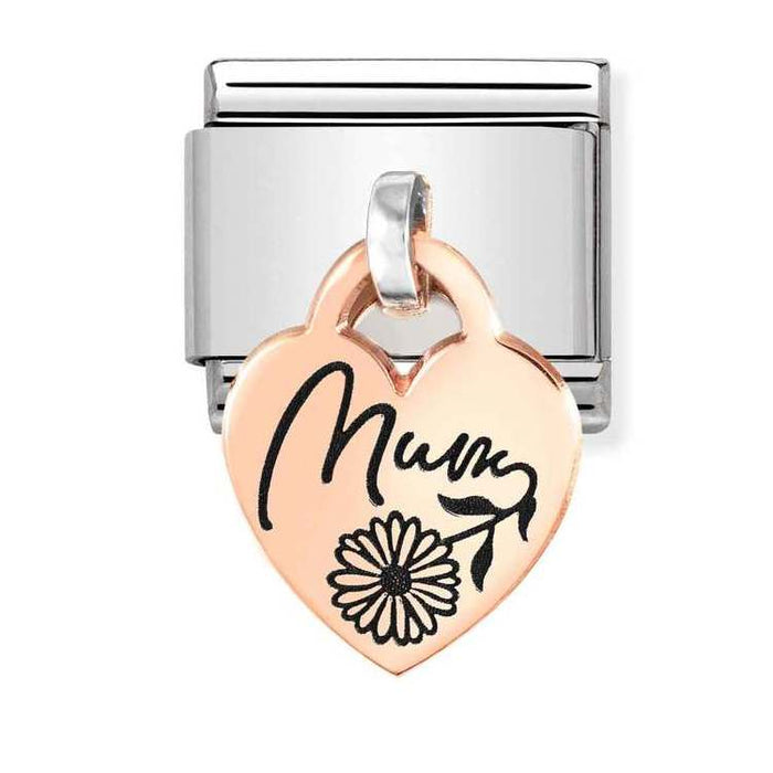 Nomination Classic Rose Gold Plates Mum With Flower Heart Pendant Charm