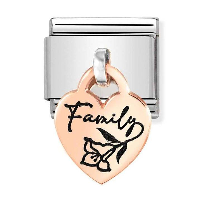 Nomination Classic Rose Gold Plates Family With Flower Heart Pendant Charm