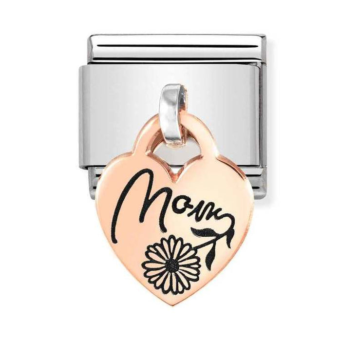 Nomination Classic Rose Gold Plates Mom With Flower Heart Pendant Charm