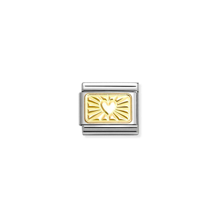 Classic Gold Diamond Heart On Etched Plate Charm