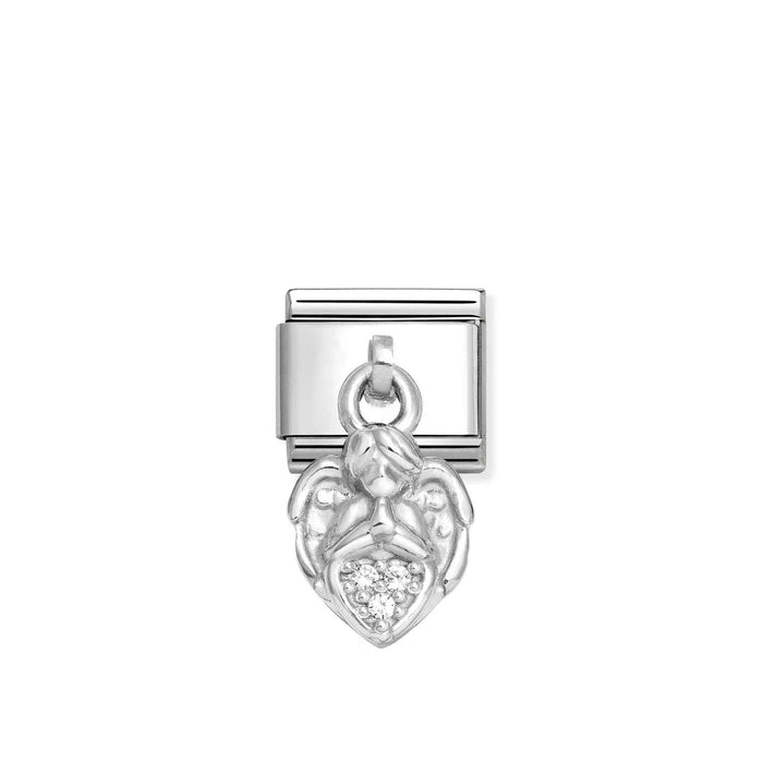 Nomination Classic Silver Pendant Angel With Heart White Crystal Drop Charm