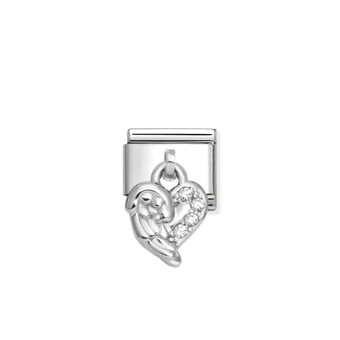 Nomination Classic Silver White Cubic Zirconia Angel Wings Drop Charm