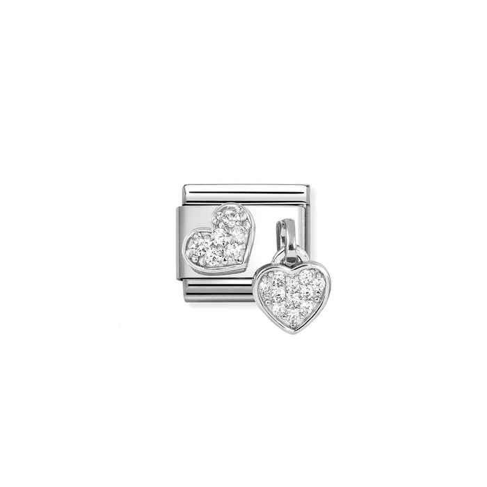 Nomination Classic Silver Charms Pave Hearts With Crystal Drop Pendant Charm