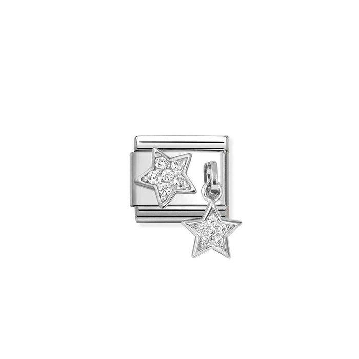 Nomination Classic Silver Charms Pave Stars With Crystal Drop Pendant Charm
