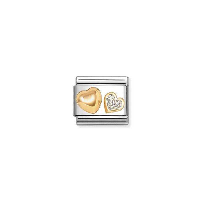 Nomination Classic Gold Love Silver Glitter Heart With Heart Charm