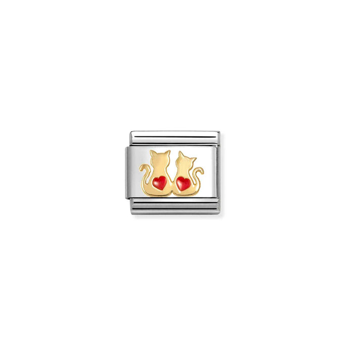 Nomination Classic Gold Love Enamel Red Heart Cats Charm