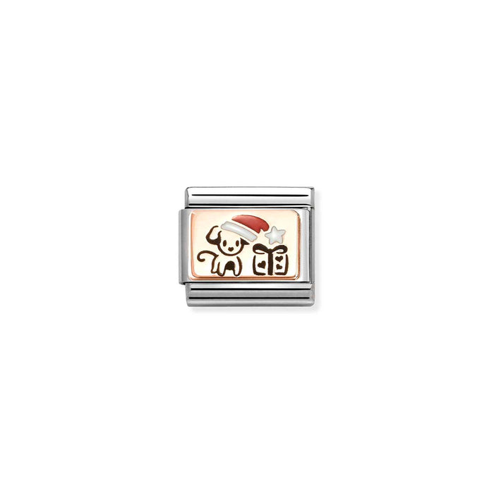 Nomination Classic Rose Gold Christmas Puppy In Santa Hat Charm
