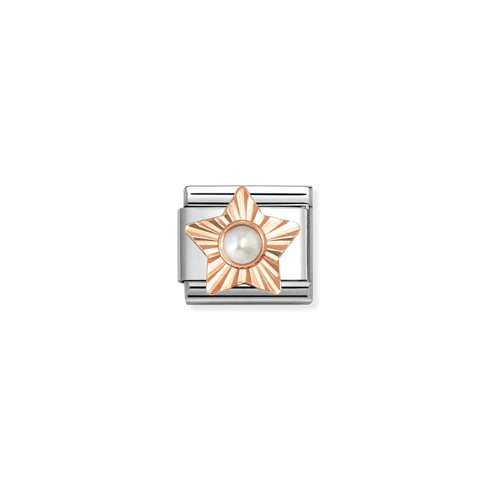 Nomination Classic Gold Plates Diamond Cut Star With White Pearl Charm