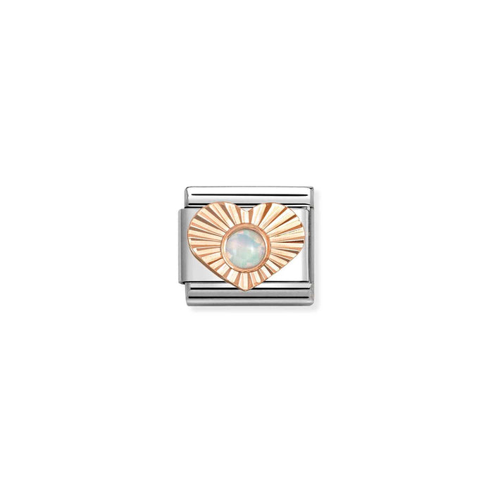 Nomination Classic Gold Plates Diamond Cut Heart With White Opal Charm