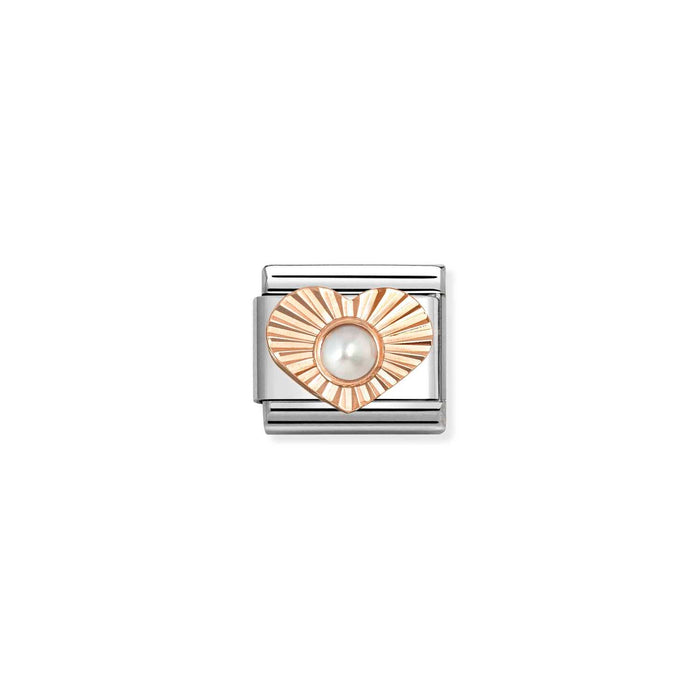 Nomination Classic Gold Plates Diamond Cut Heart With White Pearl Charm