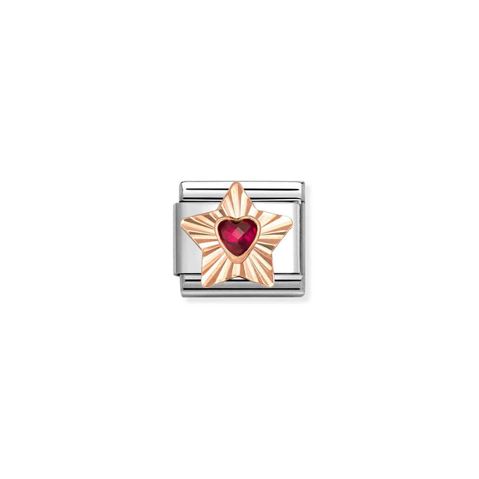 Nomination Classic Gold Plates Diamond Cut Star With Red Stone Charm
