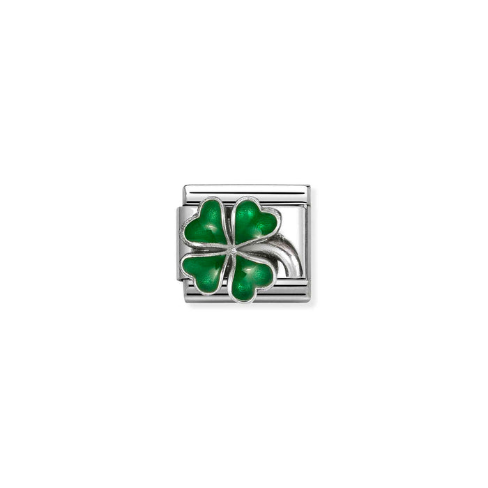 Nomination Classic Silver Symbols Green Enamel Four Leaf Clover Charm